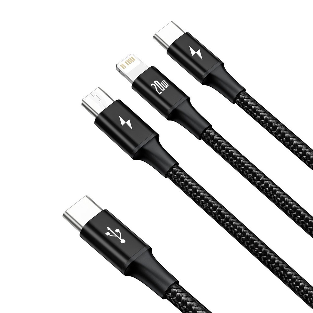 Baseus Rapid Series 3-u-1 kabel USB-C za M+L+T 20W 1,5m crni