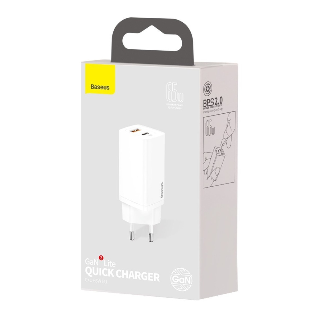 Brzi putni punjač Baseus GaN2 Lite USB+C 65W EU (bijeli)