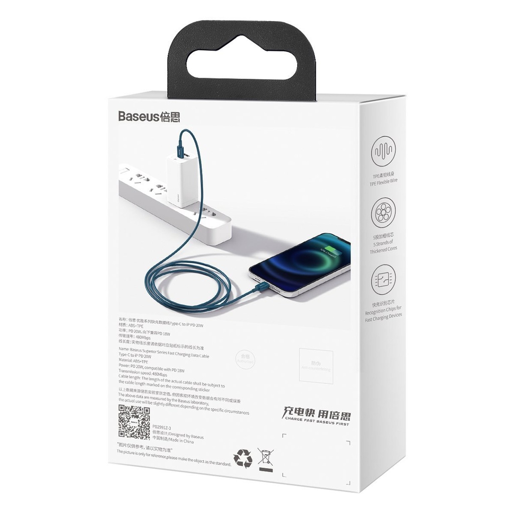 Baseus Superior Series kabel USB-C na iP, 20W, PD, 2m (plavi)