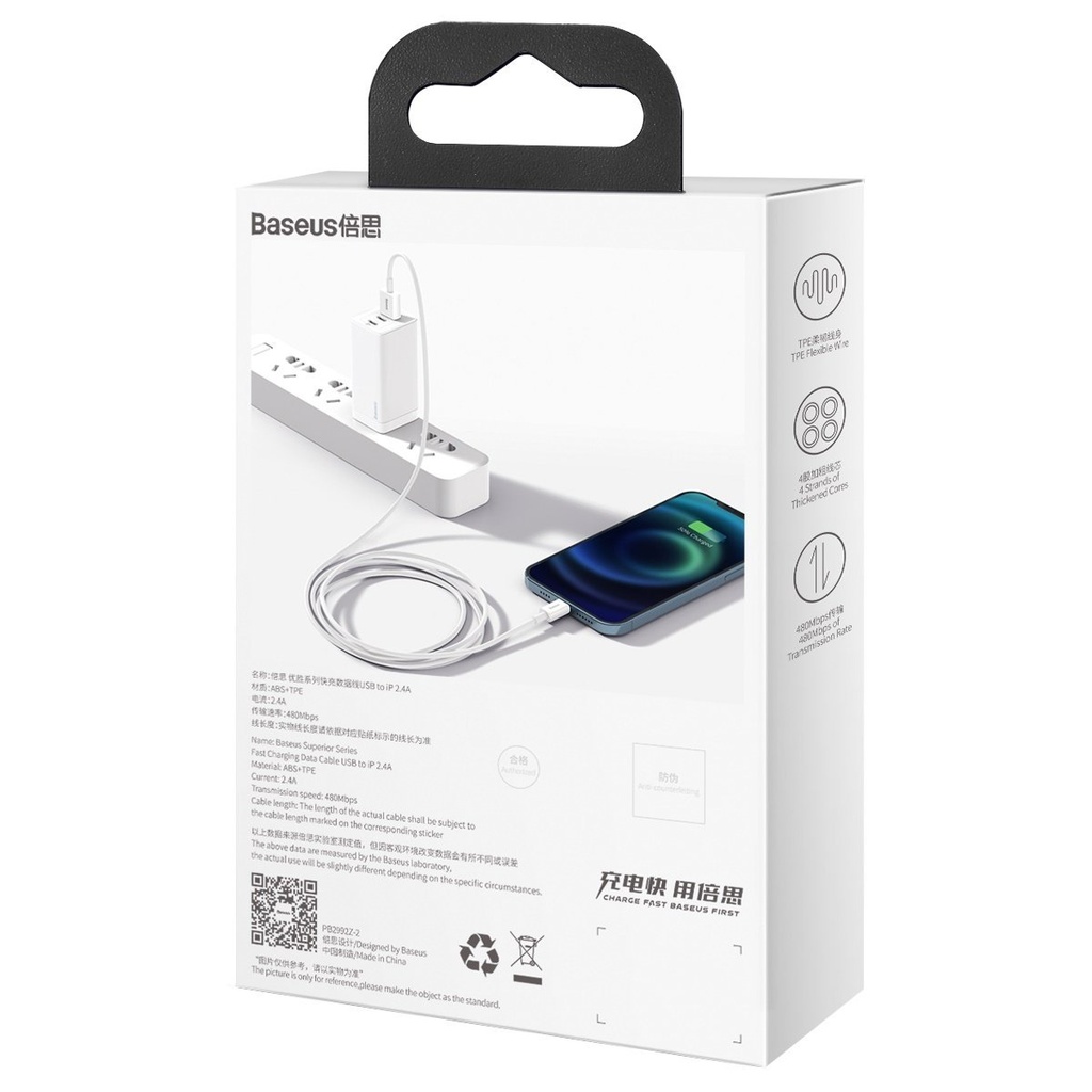 Baseus Superior Series kabel USB na iP 2.4A 2m (bijeli)