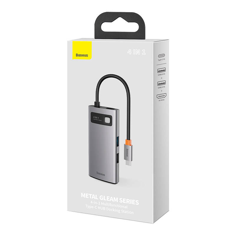 Hub 4u1 Baseus Metal Gleam Series, USB-C na USB 3.0 + USB 2.0 + HDMI + USB-C PD