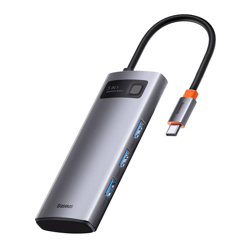 Hub 5u1 Baseus Metal Gleam Series, USB-C do 3x USB 3.0 + HDMI + USB-C PD