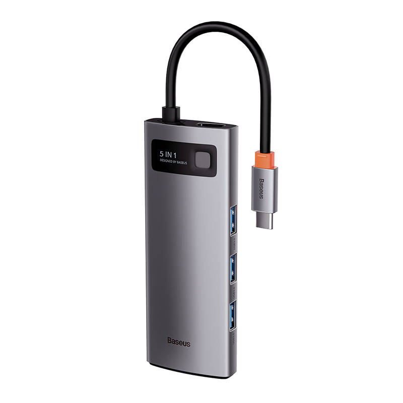 Hub 5u1 Baseus Metal Gleam Series, USB-C do 3x USB 3.0 + HDMI + USB-C PD