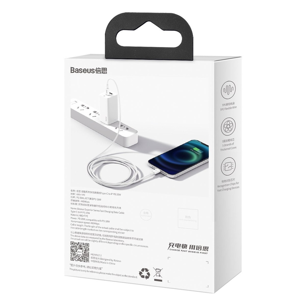 Baseus Superior Series kabel USB-C na Lightning, 20W, PD, 1,5m (bijeli)