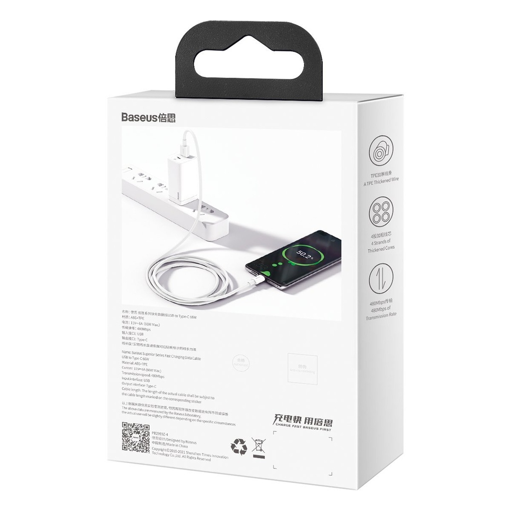 Baseus Superior Series kabel USB na USB-C, 66W, 2m (bijeli)