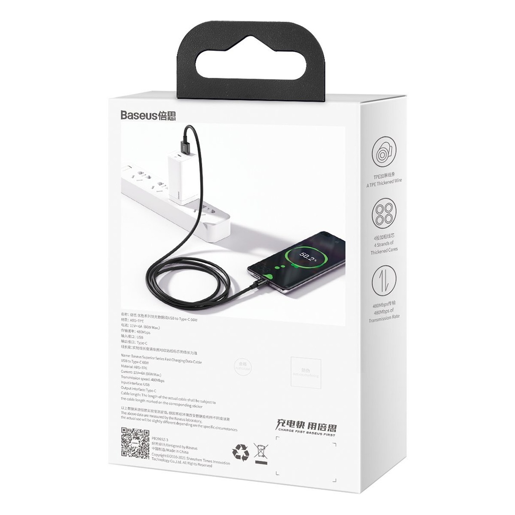 Baseus Superior Series kabel USB na USB-C, 66W, 2m (crni)