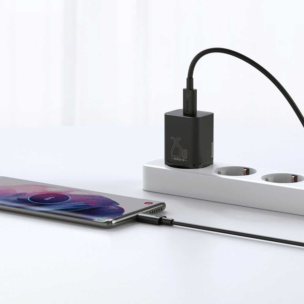 Baseus Super Si Quick Charger 1C 25W s USB-C kabelom za USB-C 1m (crni)