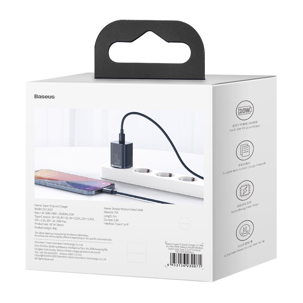 Baseus Super Si Quick Charger 1C 20W s USB-C kabelom za Lightning 1m (plavi)