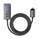 Auto punjač Baseus Share Together s produžnim kabelom, 3x USB, USB-C, 120W (siv)