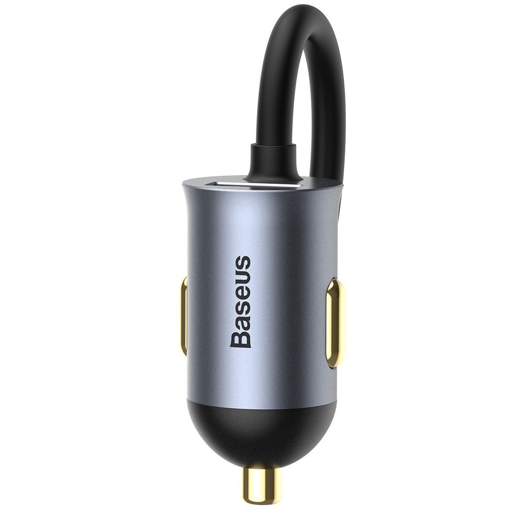 Auto punjač Baseus Share Together s produžnim kabelom, 3x USB, USB-C, 120W (siv)