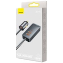 Auto punjač Baseus Share Together s produžnim kabelom, 3x USB, USB-C, 120W (siv)