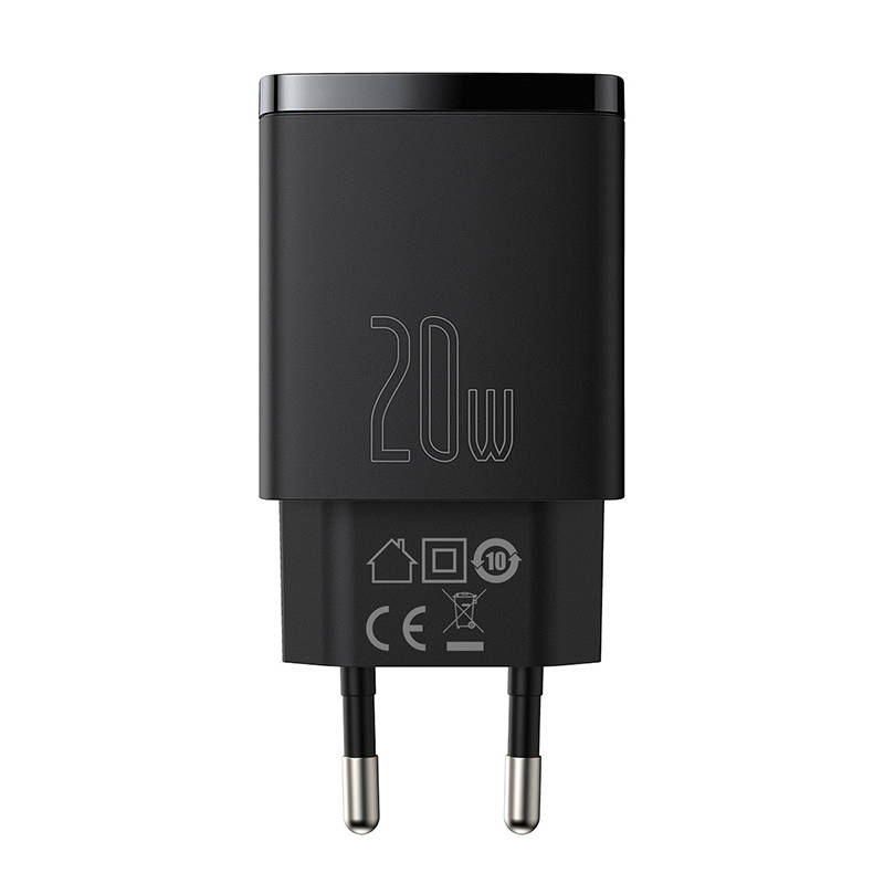 Baseus kompaktni brzi punjač, ​​USB, USB-C, 20W (crni)