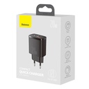 Baseus kompaktni brzi punjač, ​​USB, USB-C, 20W (crni)