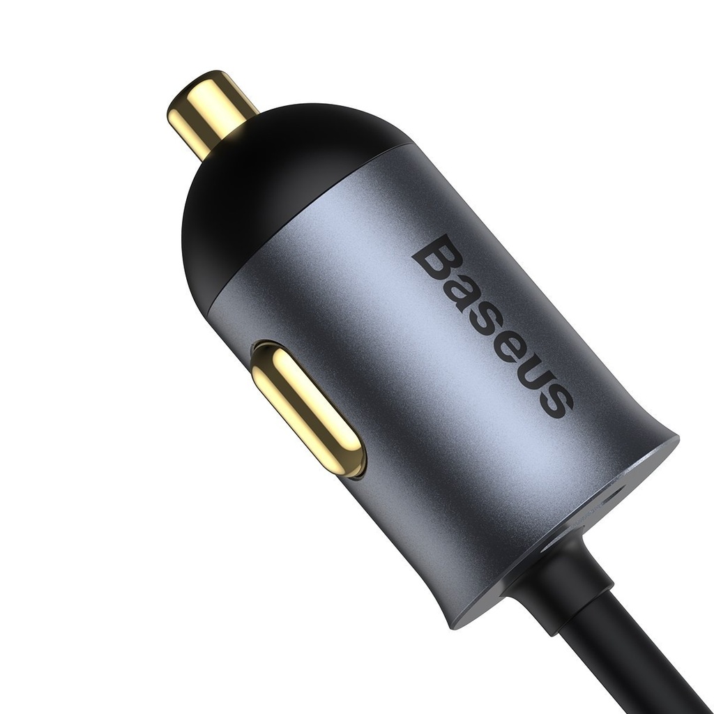 Auto punjač Baseus Share Together s produžnim kabelom, 2x USB, 2x USB-C, 120W (sivo)