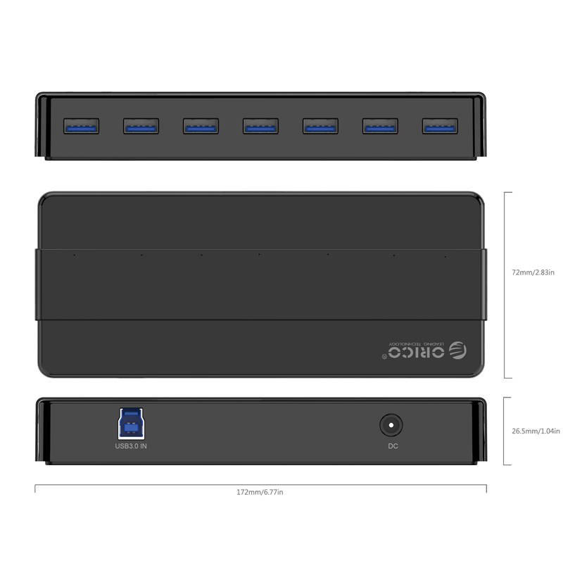 Adapter Hub 7-u-1 Orico USB 3.0 + USB 3.0 kabel 1m