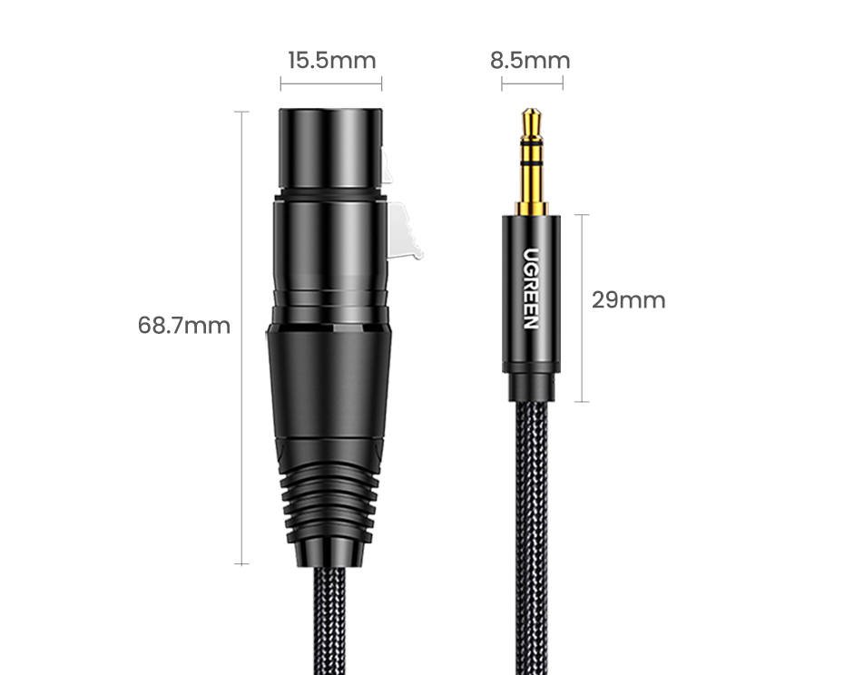 UGREEN AV131 ženski XLR kabel za jack 3.5 muški - 2m (crni)