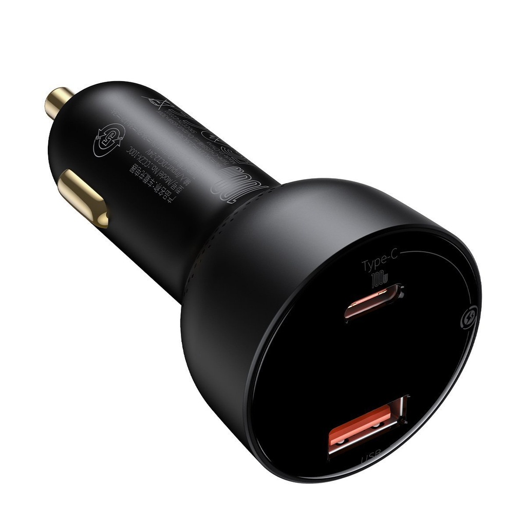 Auto punjač Baseus Superme, USB, USB-C, 100W (crni)