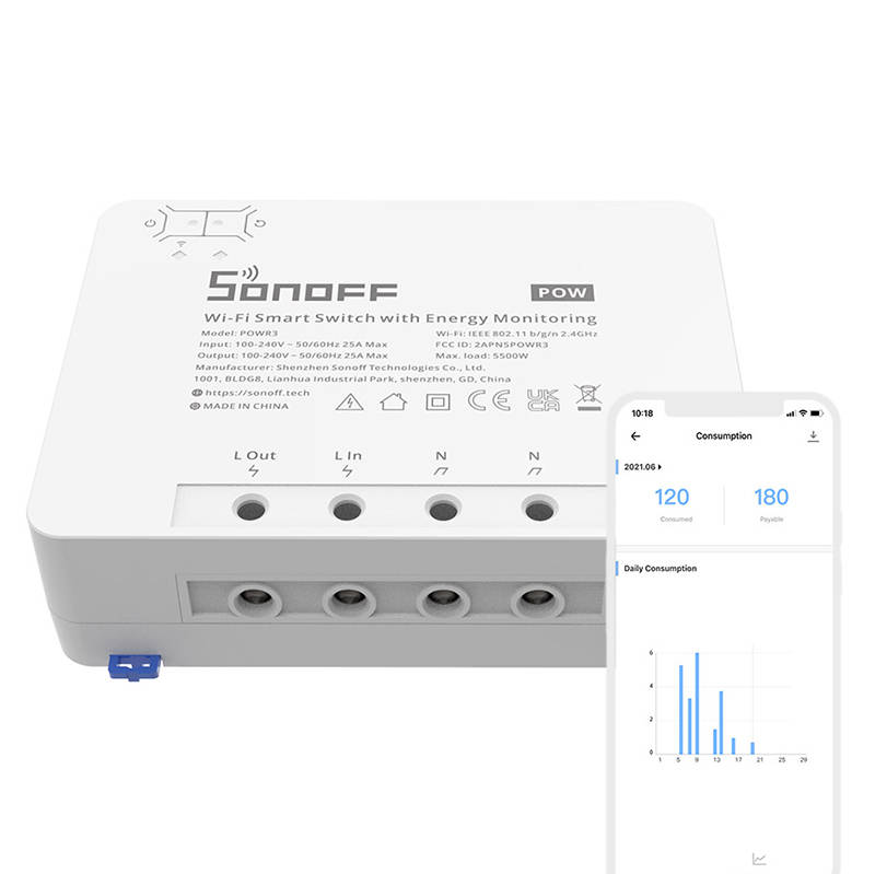 Pametni Wi-Fi prekidač s nadzorom energije Sonoff POWR3 (25A/5500W)