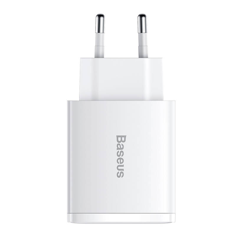 Baseus kompaktni brzi punjač, ​​2xUSB, USB-C, PD, 3A, 30W (bijeli)