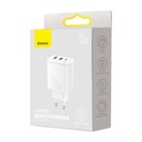 Baseus kompaktni brzi punjač, ​​2xUSB, USB-C, PD, 3A, 30W (bijeli)