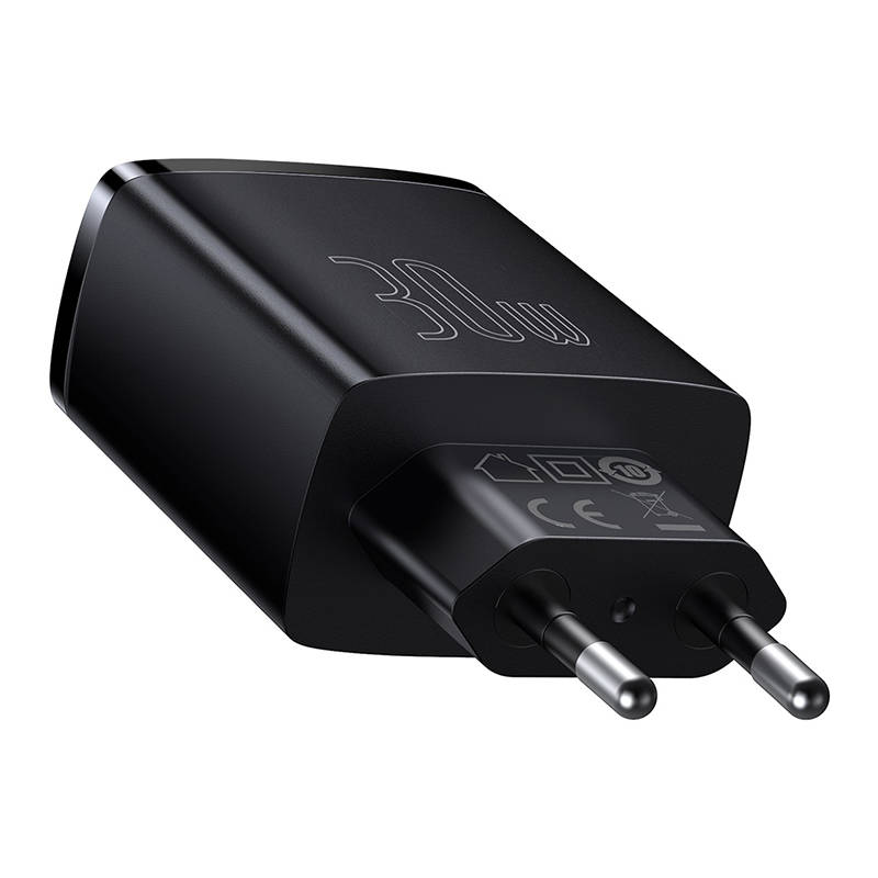 Punjač Baseus Compact Quick Charger, 2xUSB, USB-C, PD, 3A, 30W (czarna)