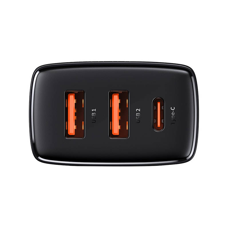 Punjač Baseus Compact Quick Charger, 2xUSB, USB-C, PD, 3A, 30W (czarna)