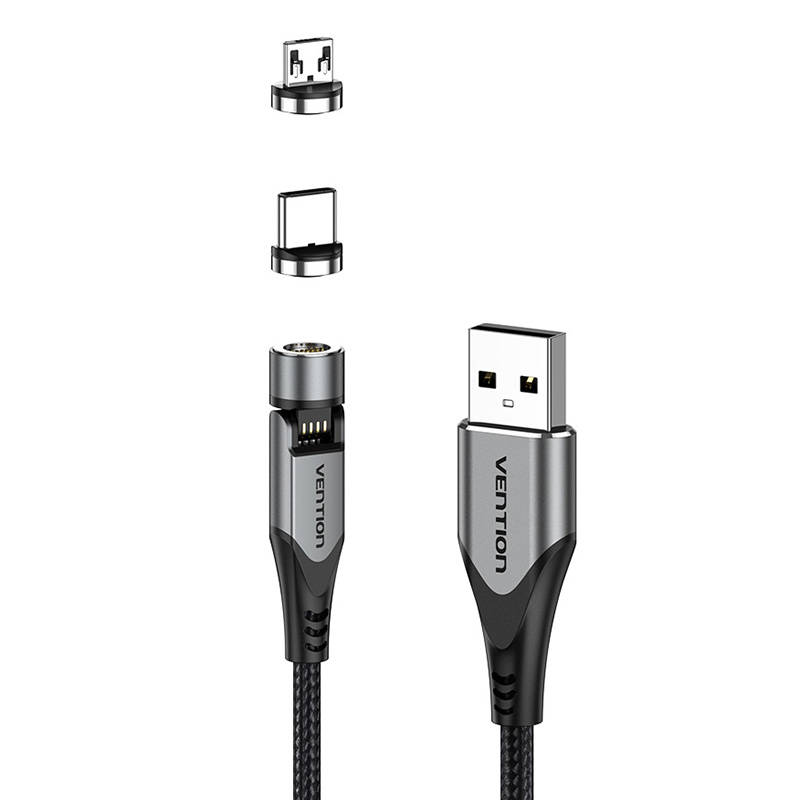 2u1 magnetni kabel USB na USB-C/Micro-B USB Vention CQXHD 0,5 m (sivo)