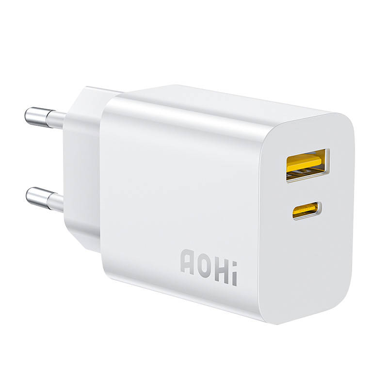 AOHI zidni punjač A328C GaN 20W 1x USB-C,1x USB-A (bijeli)