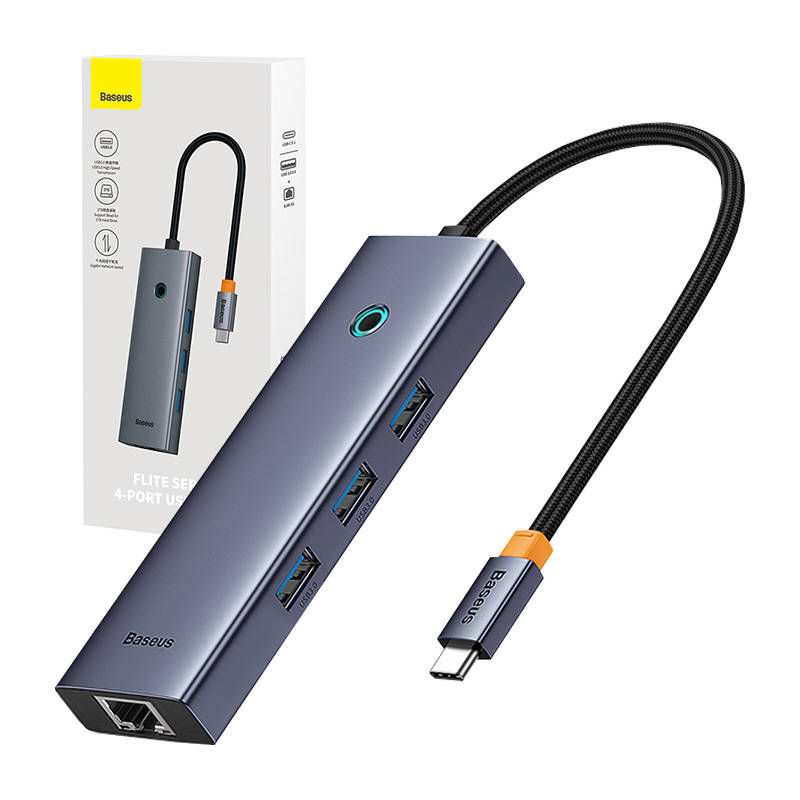 4u1 Hub Baseus UltraJoy USB-C do 3x USB 3.0 + RJ45 (svemirsko sivi)