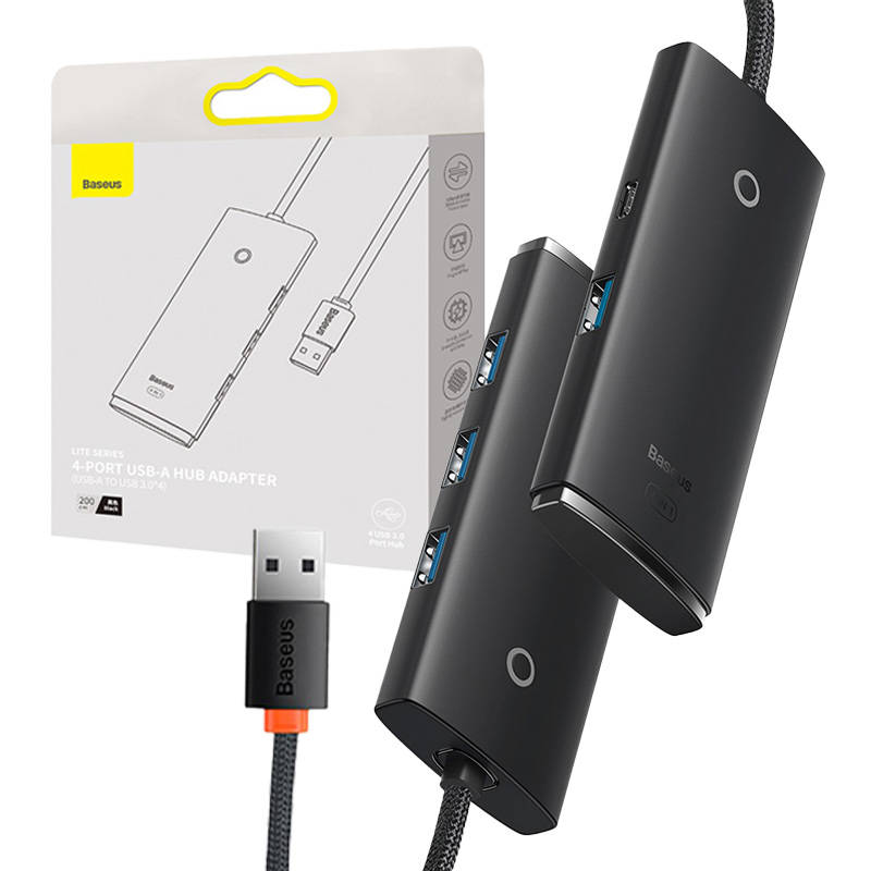 HUB adapter s 4 priključka USB Baseus OS-Lite 25 cm (crni)