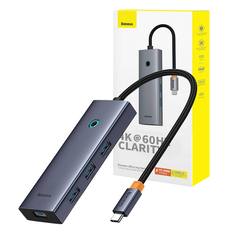 6u1 Hub Baseus UltraJoy USB-C do HDMI4K@60Hz+4xUSB 3.0+PD (svemirsko siva)