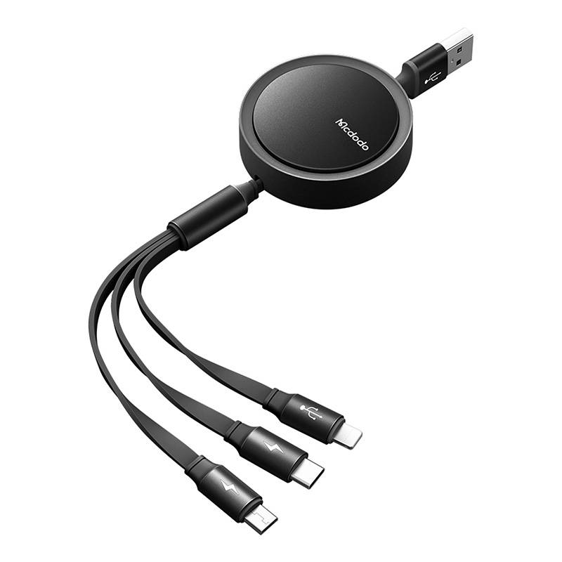 Kabel USB Mcdodo CA-7250 3u1 na uvlačenje 1,2m crni