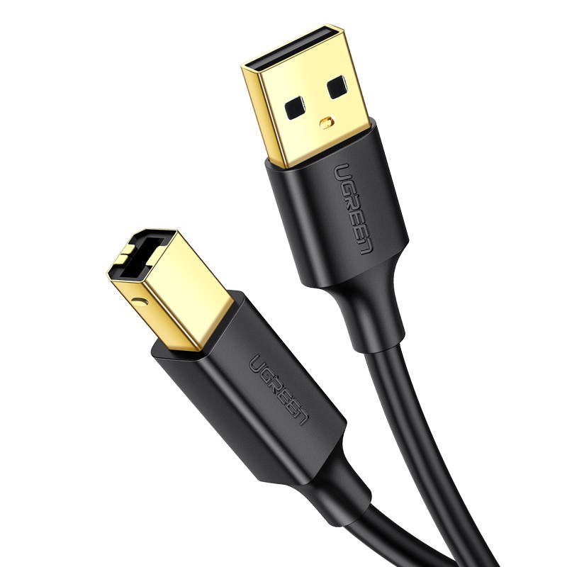 USB 2.0 A-B kabel za pisač UGREEN US135, pozlaćen, 1,5m (crni) (paket od 5 komada)