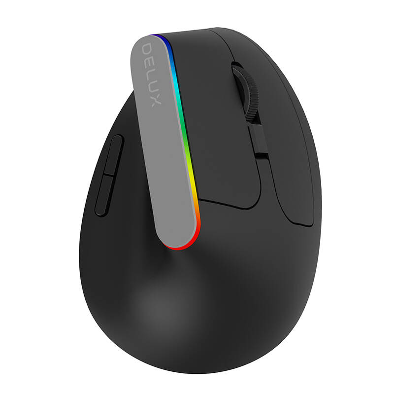 Bežični vertikalni miš Delux M618C 2.4G 1600DPI RGB (crni)