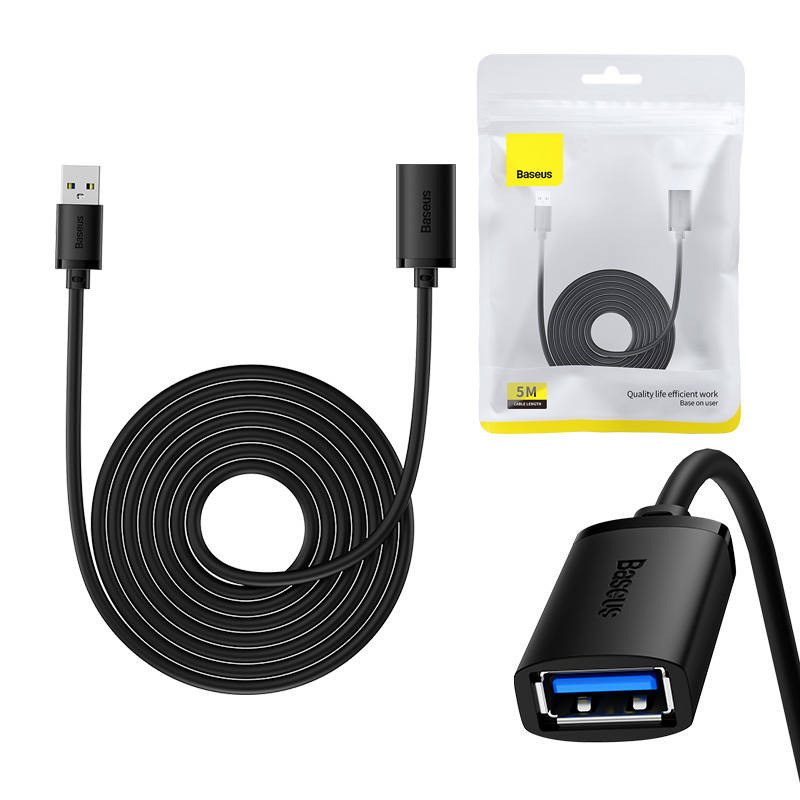 USB 3.0 produžni kabel Baseus muški na ženski, serija AirJoy, 5m (crni)