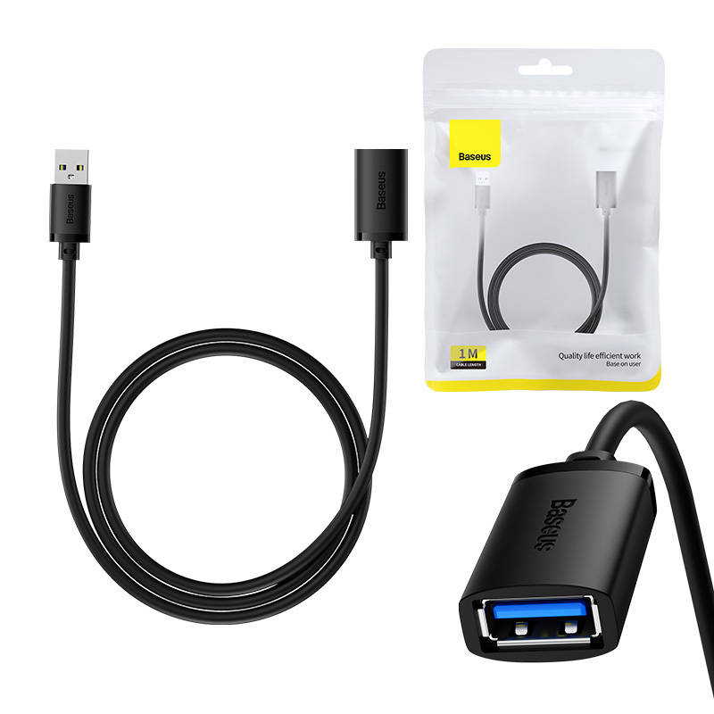 USB 3.0 produžni kabel Baseus muški na ženski, serija AirJoy, 1m (crni)