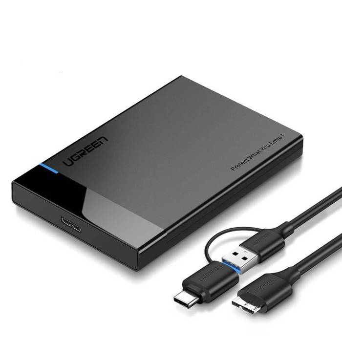 Kućište vanjskog pogona UGREEN US221 SATA HDD 2,5", USB 3.0 + USB-C na mikro USB 3.0 (crno)