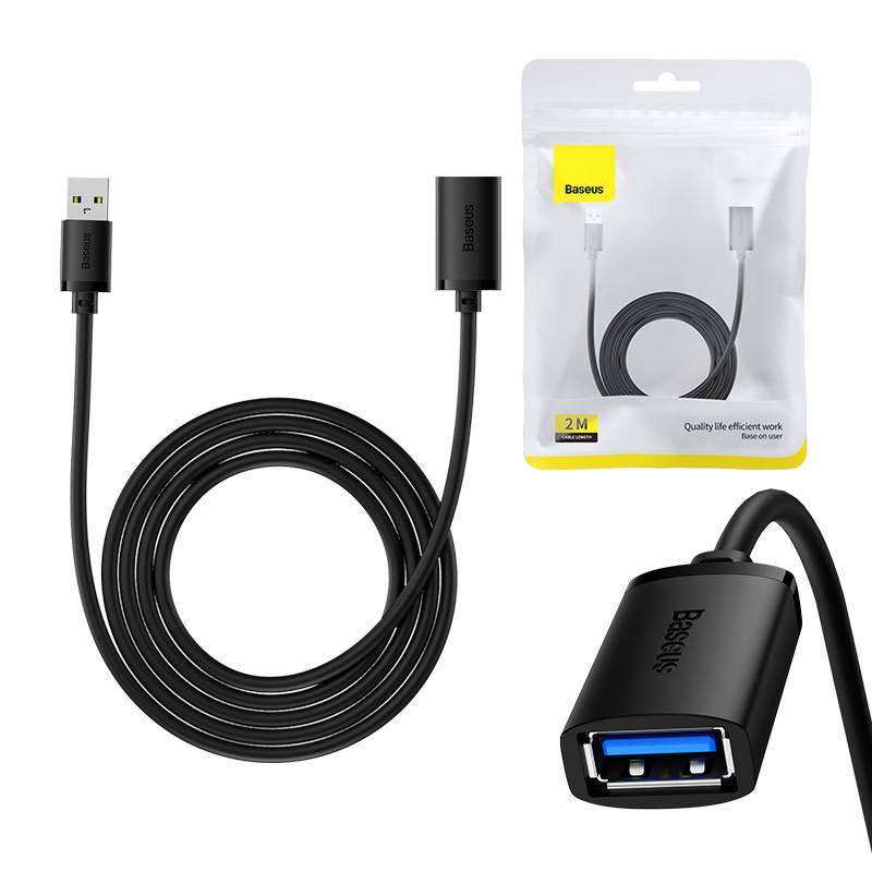 USB 3.0 produžni kabel Baseus muški na ženski, serija AirJoy, 2m (crni)