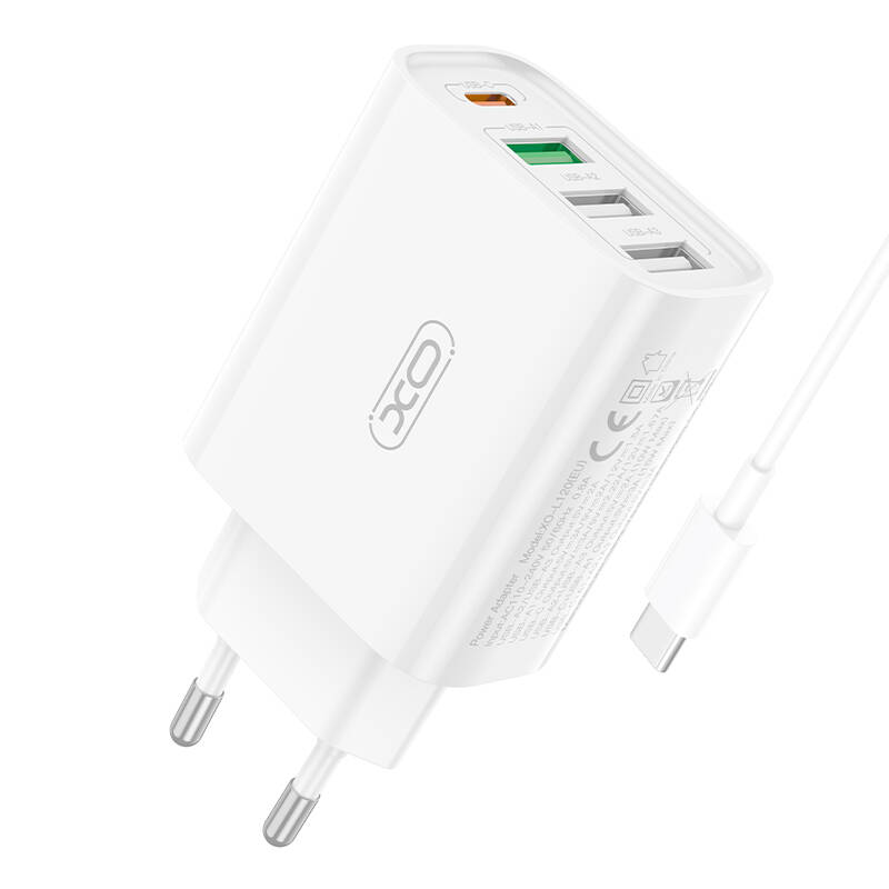 Zidni punjač XO L120 1xUSB-C,20W ,1x USB-1, 18W sa kabelom USB-C (bijeli)