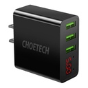 Zidni punjač Choetech C0026, američki utikač, 3x USB-C s digitalnim zaslonom 15W (crni)