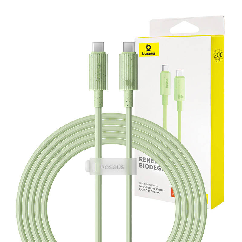 Kabel za brzo punjenje Baseus USB-C na USB-C Habitat Series 2m 100W (zeleni) (paket od 5 komada)