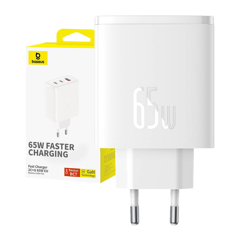 Zidni punjač Baseus OS-Cube Pro 2xUSB-C + USB, 65W (bijeli)