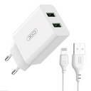 Zidni punjač XO L119 2x USB-A, Lightning kabel, 18W (bijeli)