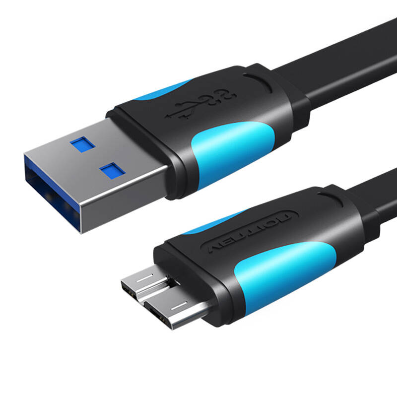 Plosnati USB 3.0 A muški na Micro-B muški kabel Vention VAS-A12-B200 2m crni