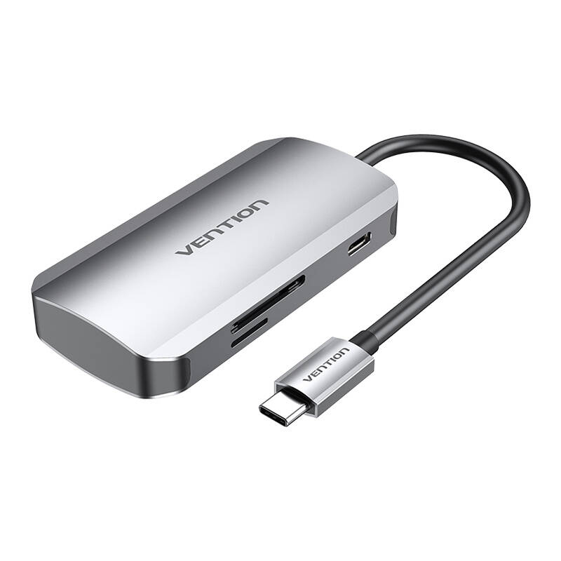 USB-C na 3x USB3.0 priključnu stanicu, SD, TF, PD 0,15 m Vention TNHHB, siva