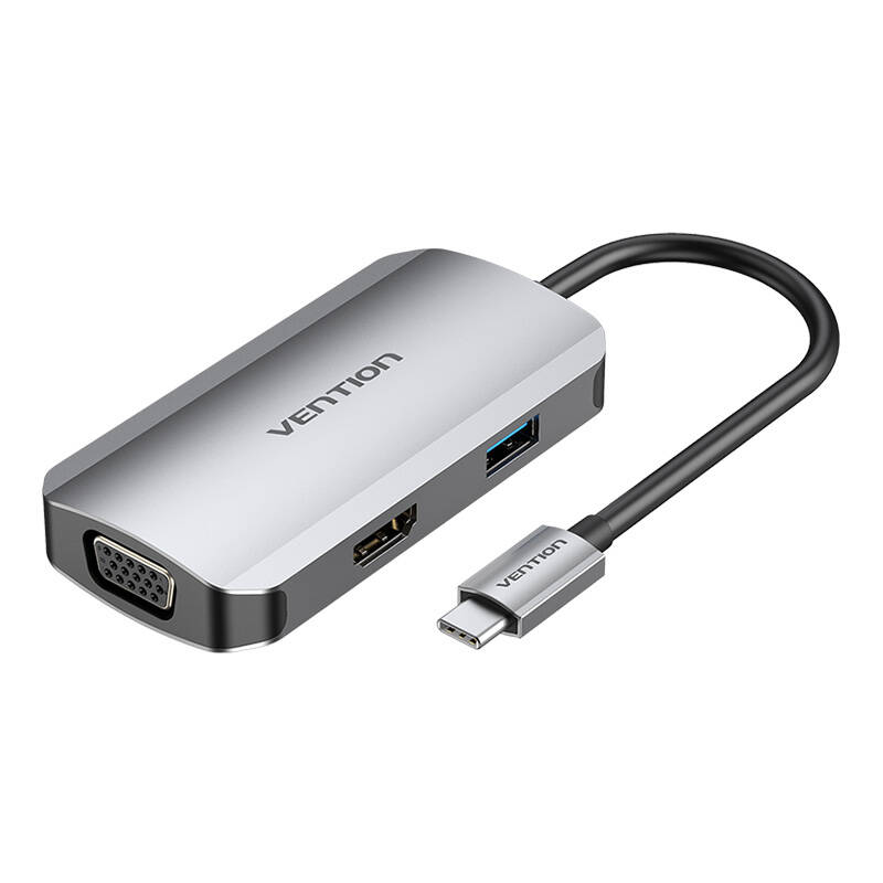 USB-C priključna stanica na HDMI, VGA, USB 3.0, PD 0,15m Vention TOAHB, siva