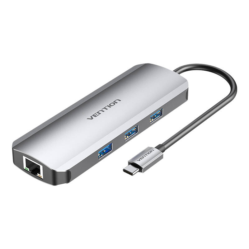 USB-C priključna stanica na HDMI, 3x USB3.0, RJ45, SD, TF, PD 0,15m Vention TOKHB (siva)