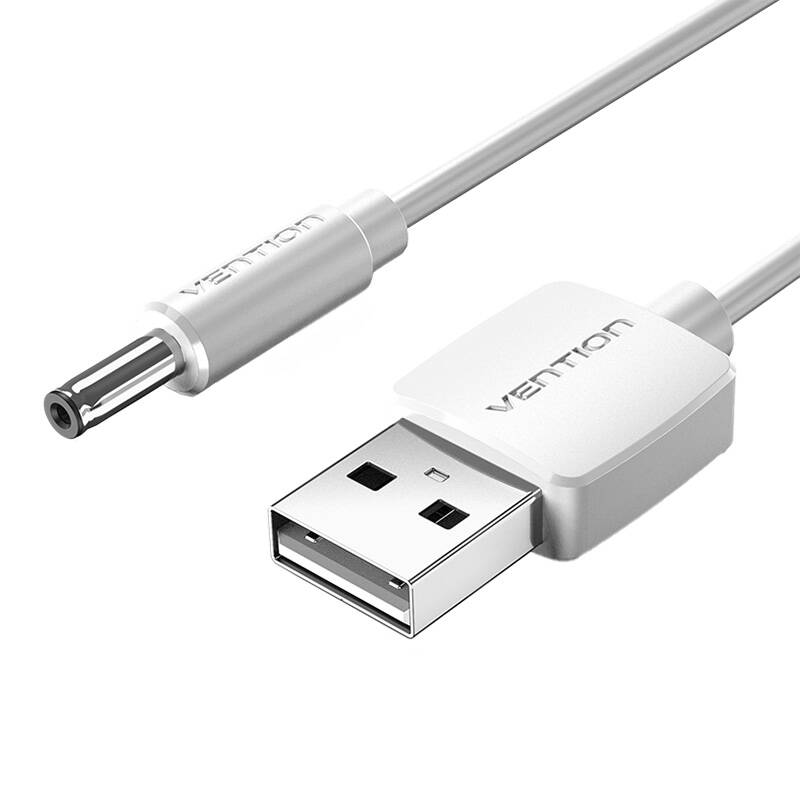 USB na 3,5 mm bačvasti priključak 5 V DC kabel za napajanje 1,5 m Vention CEXWG (bijeli)