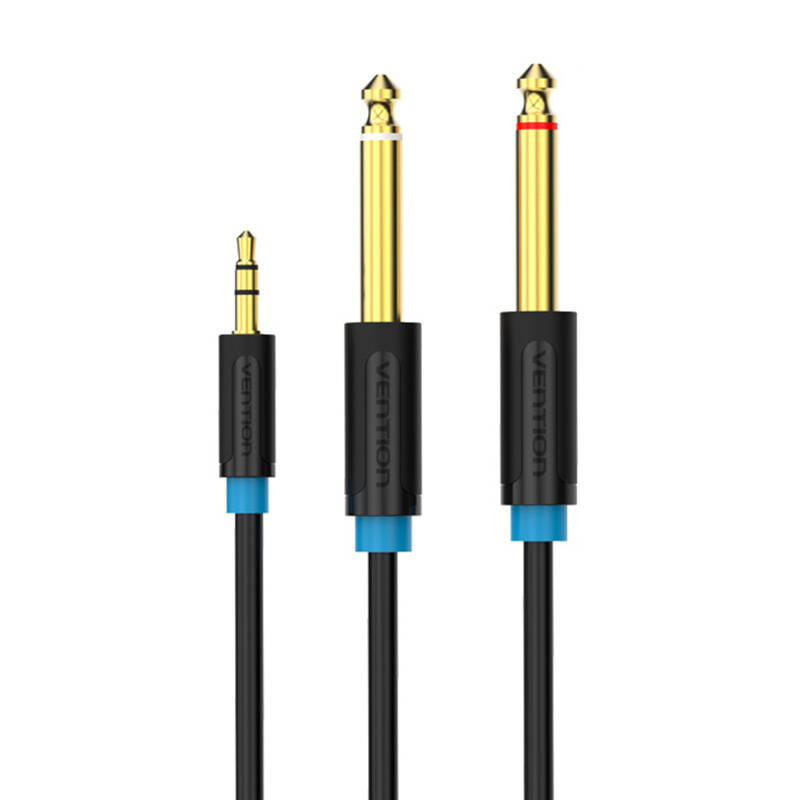 3,5 mm TRS muški na 2x 6,35 mm muški audio kabel 1 m Vention BACBF (crni)