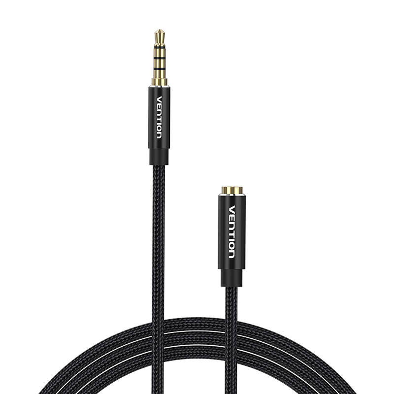 TRRS 3,5 mm muški na 3,5 mm ženski audio produživač 1 m Vention BHCBF crni (paket od 5 komada)